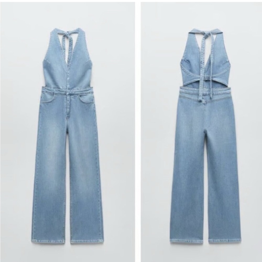 Zara Halter Denim Jumpsuit